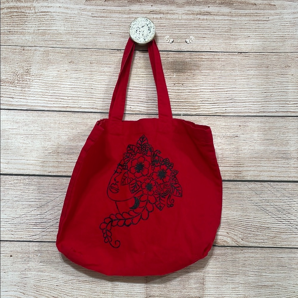 Floral Woman Red Canvas Tote Bag